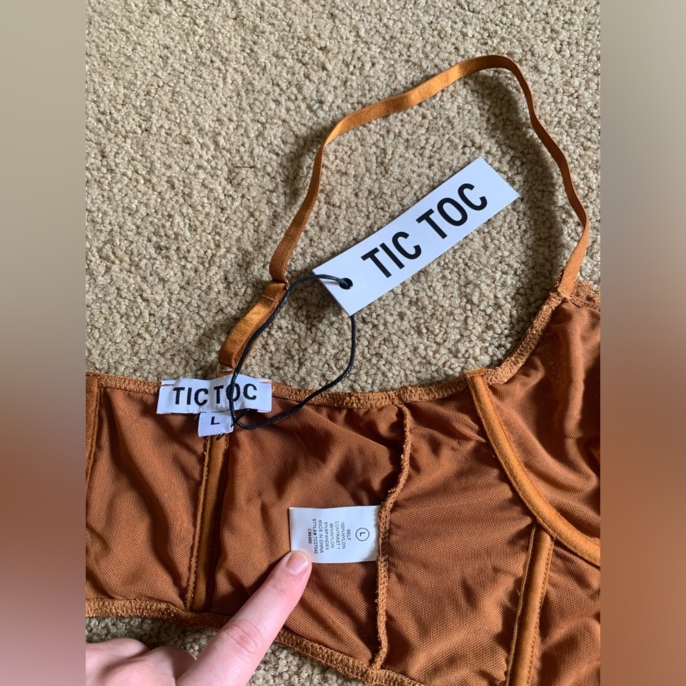🧡NWT Floral Lace Copper Rust Tic Toc Bralette Corset Top - Picture 4 of 6
